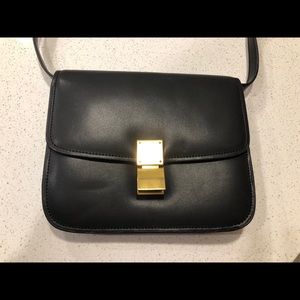 Black real leather handbag
